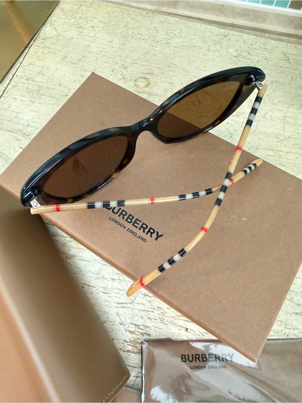 Burberry Black Cat-Eye Sunglasses with Brown Lenses